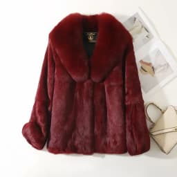Real Rex Rabbit Fur Coat for Women, Autumn Winter Short Jacket Thick Warm New Fox Fur Collar Elegant Female Warm Outerwear