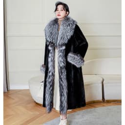 New women's warm fur coat winter leisure mink long coat loose windbreaker fox fur collar jacket
