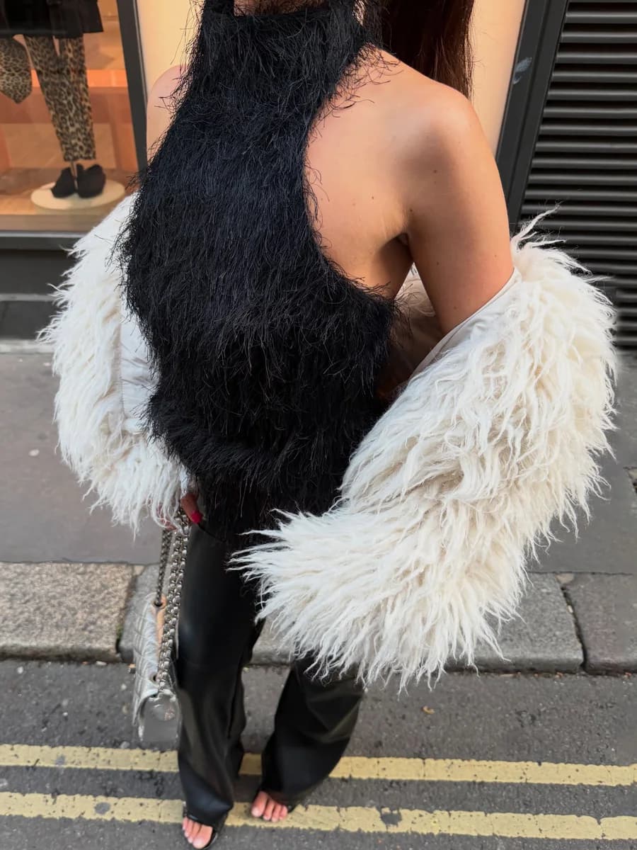 Tossy Female Fluffy Faux Fox Fur Jacket Overcoat Winter Loose Luxury Long Sleeve High Waist Patchwork Coat Women's Outwear 2025