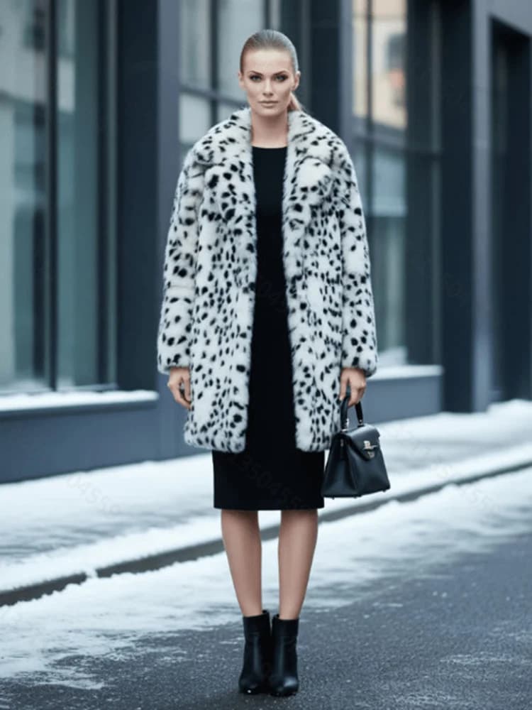 Women's faux fur coat, long and soft fur trim, suitable for autumn and winter, providing warmth and comfort for casual wear.