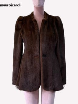Mauroicardi Autumn Winter Short Brown Warm Soft Fitted Faux Mink Fur Blazer Women Elegant Luxury Chic Skirted Fluffy Jacket Coat
