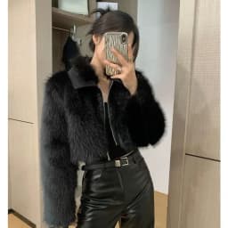 Fashionable Luxury Fluffy Coat Women's Top Winter Outerwear Trendy Turn-down Collar Short Style Thickened Long Sleeve