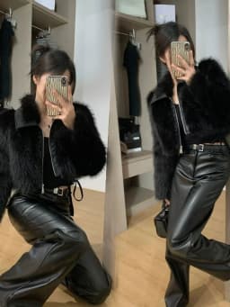 Fashionable Luxury Fluffy Coat Women's Top Winter Outerwear Trendy Turn-down Collar Short Style Thickened Long Sleeve