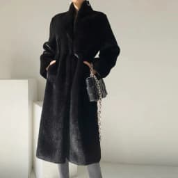 Women's Plush Jacket Stand Collar Mid-Length Winter New Style Black Faux Mink Fur Coat Street Style Plush Outerwear