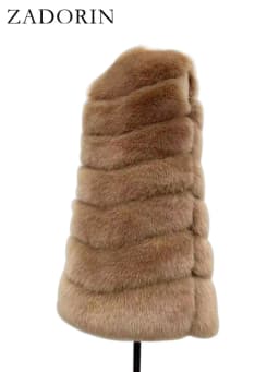 ZADORIN 85cm Long Warm Faux Fur Vest Women Winter Fluffy Sleeveless Faux Fox Fur Vests Waistcoat Faux Fur Jacket Women Fur Coats