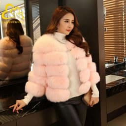 FANPUGUIZHEN Women Coats Autumn Winter New Fashion Pink Faux Fur Coat Elegant Thick Warm Outerwear Fake Fur Woman Jackets