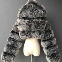 Women's Faux Fur Jacket Short with Hat, Faux Fox Fur Long Sleeved Patchwork Autumn and Winter New Style
