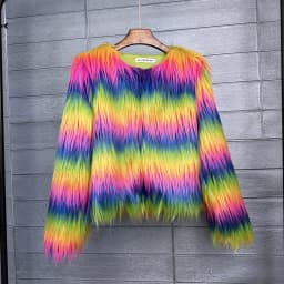LANMREM Fashion Imitation Fur Coat Women's O-neck Long Sleeves Bright Color Elegant Coats Party Clothes Autumn Winter New 2Z2561
