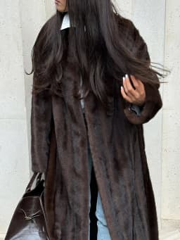 Brown Lace Up Faux Fur Coat Women Fashion Casual Full Sleeve Fluffy Loose Striped Long Coats Lady Winter Daily Street Jacket