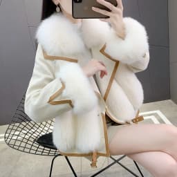 2025 Women Mid-Long Style Faux Fur Jacket Winter Female Pu Leather Splicing Fur Outwear Ladies Long Sleeve Thicken Warm Fur Coat