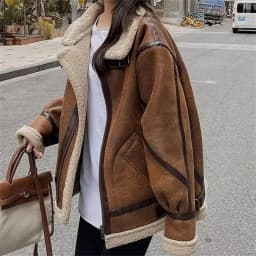 Vintage Lamb Fur Coat For Women Autumn Winter 2026 New Loose Korean Motorcycle Suit Thickened Jacket Caramel Coat For Women