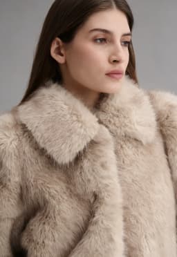 IG Women Wide Lapel Cinched Waist Faux Fur Coat, Peplum Hem Mid-Length Fluffy Jacket, Side Pockets Winter Warm Beige Casual Oute