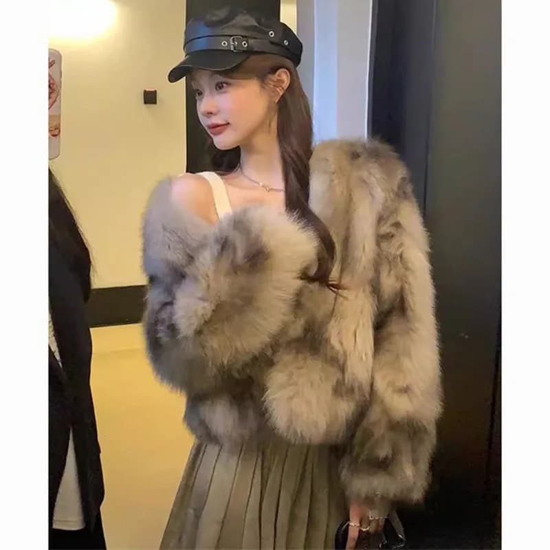 Autumn Women High End Solid Color Loose Faux Fur Coat Winter Lady Plush Outwear Korean Femme Fashion Long Sleeves Fur Top Jacket