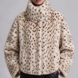 IG Women Leopard Spotted Faux Fur Large Foldover Stand Collar Cropped Jacket, Long Sleeve Winter Warm Vintage Street Outerwear