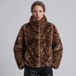 IG Women Leopard Spotted Faux Fur Large Foldover Stand Collar Cropped Jacket, Long Sleeve Winter Warm Vintage Street Outerwear