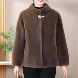 2026 New Fashion Mom Style Mink Fur Outwear Integrated Short Fur Thickened Stand Up Collar Jacket Imitate Fur Coat Female BROWN