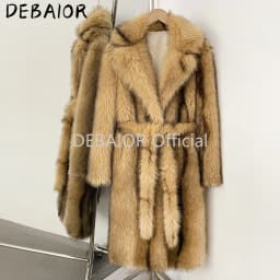 OFTBUY Women's New Autumn Winter Faux Fur Long Coat Notched Lapel Belted Gradient Faux Fur Jacket Thick Warm Clothes Outerwear