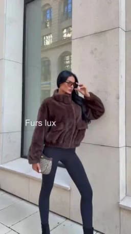 Luxury Dark Brown Plush Faux Fur Coat Women 2026 Winter Warm Zip Up Bomber Jacket Stand Collar Outwear