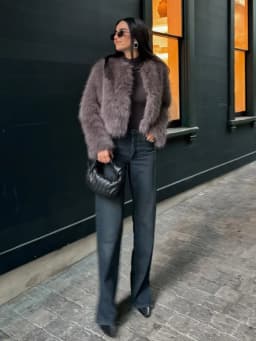 Chic Grey Fluffy Faux Fur Jacket Women Elegant O Neck Long Sleeves Cropped Coats Autumn Winter Lady High Street Outwears