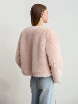 AMII Minimalist 2026 Winter New Women's Commuter V-neck Handmade Beaded Imitation Mink Fur Loose Warm Plush Jacket 12424021