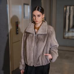 Women Winter Faux Fur Coat 2026 Warm Taupe Zip Up Fluffy Plush Jacket Stand Collar Bomber Outerwear