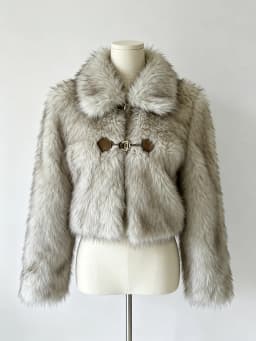 Women's Faux Fur Coat Cropped Fluffy Plush Lapel Collar Grey Warm Winter Jacket Elegant Luxe Chic Quiet Luxury