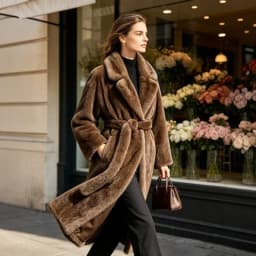 2026 Streetwear Fur Coat Women X-long Faux Mink Fur Overcoat Winter Thicken Turndown Collar Sashes Loose Outerwear Female Coats