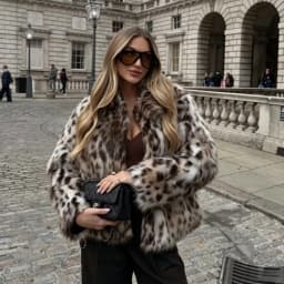 Mingmingxi Women's Leopard Print Faux Fur Coat Long Sleeve Loose Fit Winter Warm Jacket Wild Luxury Party Top