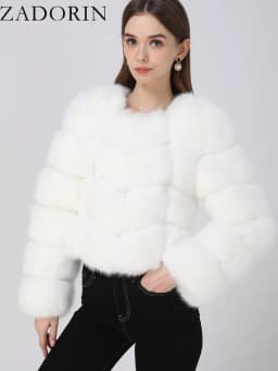 ZADORIN Faux Fur Coats Cropped Fur Top Woman Clothes Winter Luxury Faux Fur Coat Woman Fluffy White Faux Fur Jacket Woman Tops