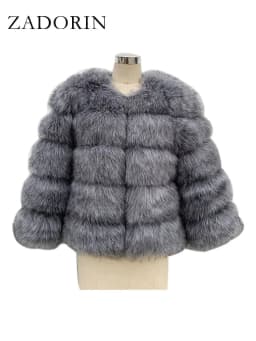 ZADORIN High Quality Faux Fox Fur Coat Women Luxury Fluffy Warm 3/4 Sleeve Fur Jacket for Women Winter Short Mink Coat Outerwear