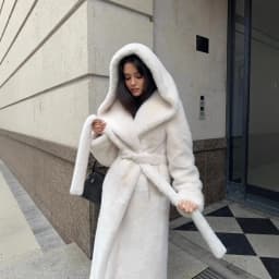 Women's Long Faux Mink Fur Coat Hooded Belted Artificial Fur Plush Thick Outerwear Warm and Stylish Oversize Lapel Jackets