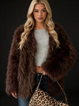 DEAT Fashion Fluffy Faux Fur Coat Women's Lapel Open Front Loose Fit Dark Brown Plush Jacket Winter New 7A6481