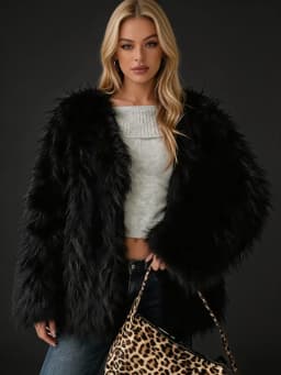 DEAT Fashion Fluffy Faux Fur Coat Women's Lapel Open Front Loose Fit Dark Brown Plush Jacket Winter New 7A6481
