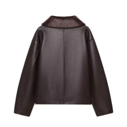 Women's Reversible Faux Leather Jacket, Faux Sherpa Coat, Lapel Button Up Outerwear, Loose Short Warm Winter Outwear, Streetwear