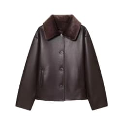 Women's Reversible Faux Leather Jacket, Faux Sherpa Coat, Lapel Button Up Outerwear, Loose Short Warm Winter Outwear, Streetwear