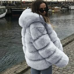 Short Coat Women Fox Faux Fur Coats Hooded Zipper Full Sleeve Thick Warm Elegant Splice Casual Autumn Winter Open Stitch