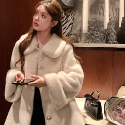 Eco-Friendly Faux Mink Fur Jacket Women's Winter Warm Coat Doll Collar Plush Outerwear Commute Style Long Sleeve Three Buttons