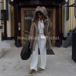 Neo Mint Vintage Luxury Fashion Hooded Faux Fur Coat Women 2025 Winter Slavic Style Girl Striped Fox Fur Jacket Long Overcoat