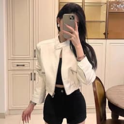2025 Autumn New Handsome Versatile Short Motorcycle Jacket Top High Waist PU Leather Jacket for Women Faux Fur Coat