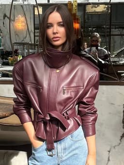 Solid Burgundy Waist Cinching Jacket Women Fashion Lace Up Stand Collar Zipper Bucket Short Jackets 2025 Lady High Street Coat