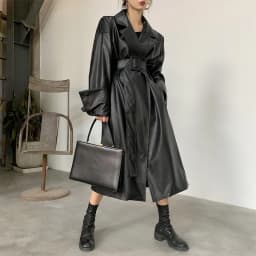 Lautaro Long Oversized PU Leather Trench Coat for Women Long Sleeve Lapel Loose Fit Fall Stylish Black Women Clothing Streetwear