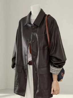 Maillard Coffee Color Design tie up Slimming Leather Jacket 2025Autumn New Loose Solid Color Outfit Korean Outerwear top Commute