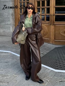 Street Waist Cinched Women's Leather Jacket Vintage Drawstring Stand Neck Zipper Pocket Jackets 2026 Autumn Moto Biker Outwear