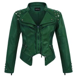 Spring New Style Suit Collar Rivet Waist Short Washed Pu Leather Jacket