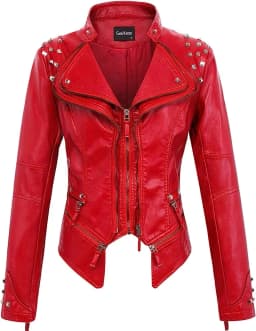 Spring New Style Suit Collar Rivet Waist Short Washed Pu Leather Jacket