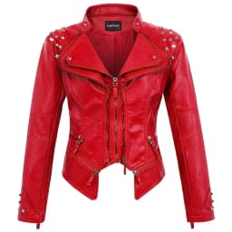 Spring New Style Suit Collar Rivet Waist Short Washed Pu Leather Jacket