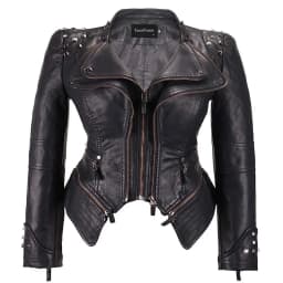 Spring New Style Suit Collar Rivet Waist Short Washed Pu Leather Jacket
