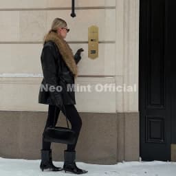 Neo Mint Luxury Brand Fashion Design Black Long Faux Leather Coat Women Detachable Fur Collar Oversized PU Leather Jacket Blazer
