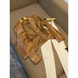 trendy Women's Clothing Faux Leather Coat Black Metal Double-breasted Slim No-wash Leather Suit Top Jacket Coat Women Jackets
