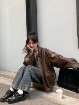 Vintage PU Leather Jacket Women High Street Techwear Oversized Moto Biker Coats BF Punk Loose Casual Cropped Outerwear
